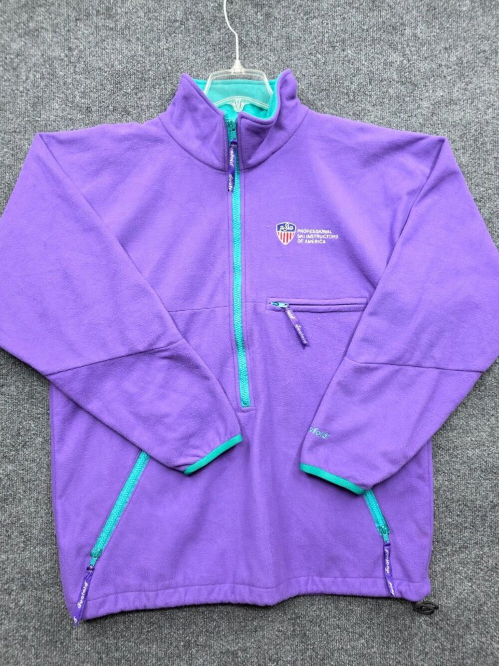 Duofold PSIA L Fleece Ski Pullover Jacket USA Colorblock Purple Teal Retro